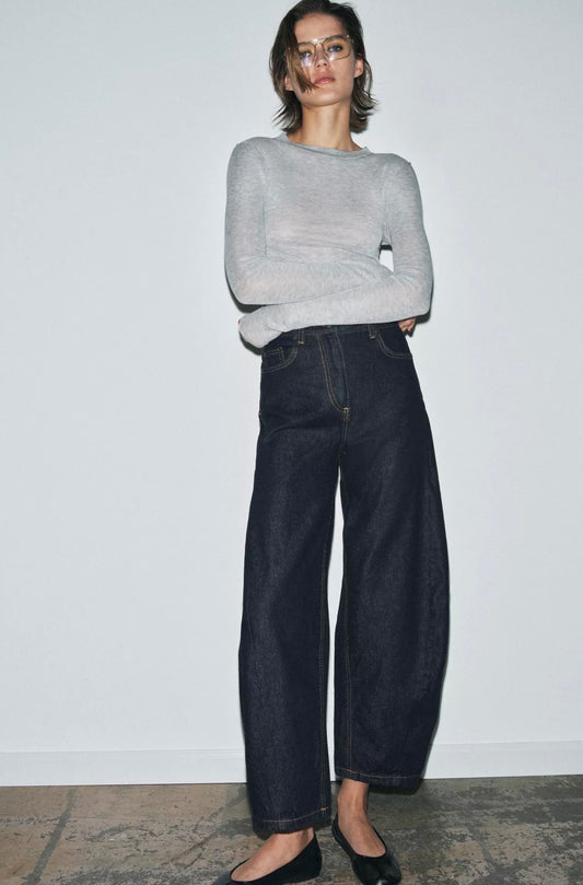 The Retro Acid Barrel Jeans - Dark Blue -