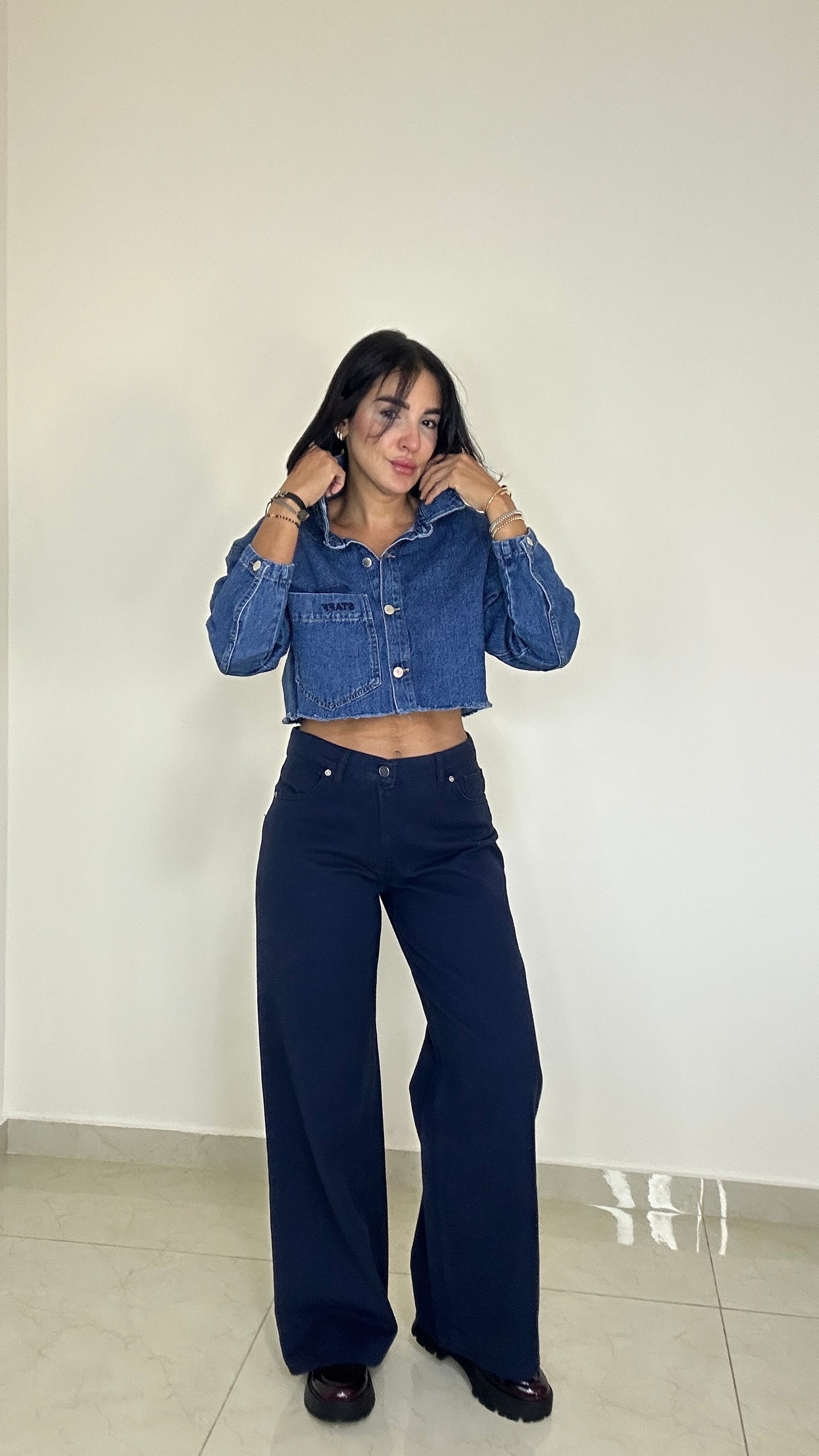 Denim Jeans Straight Cut - NAVY BLUE Color - Mid waist