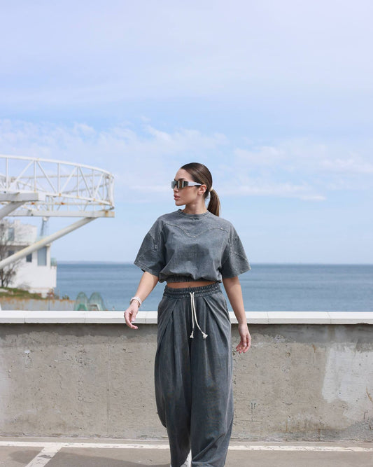 Premium 100% Cotton Co-ord Set - Washed Grey Color -
