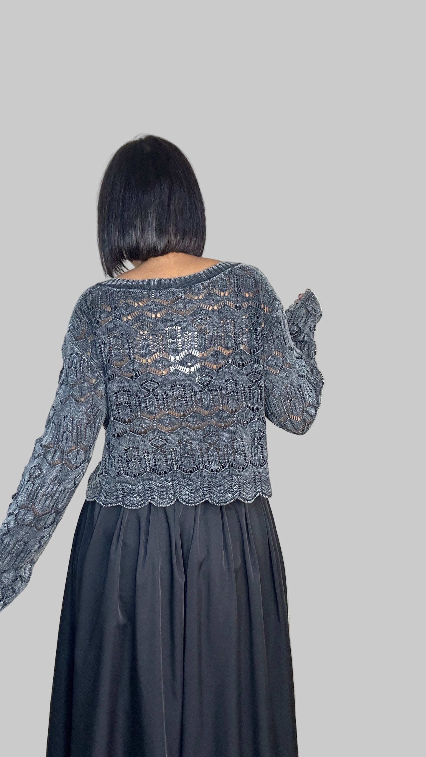 Crochet Pattern Sweater Top - Grey Color -