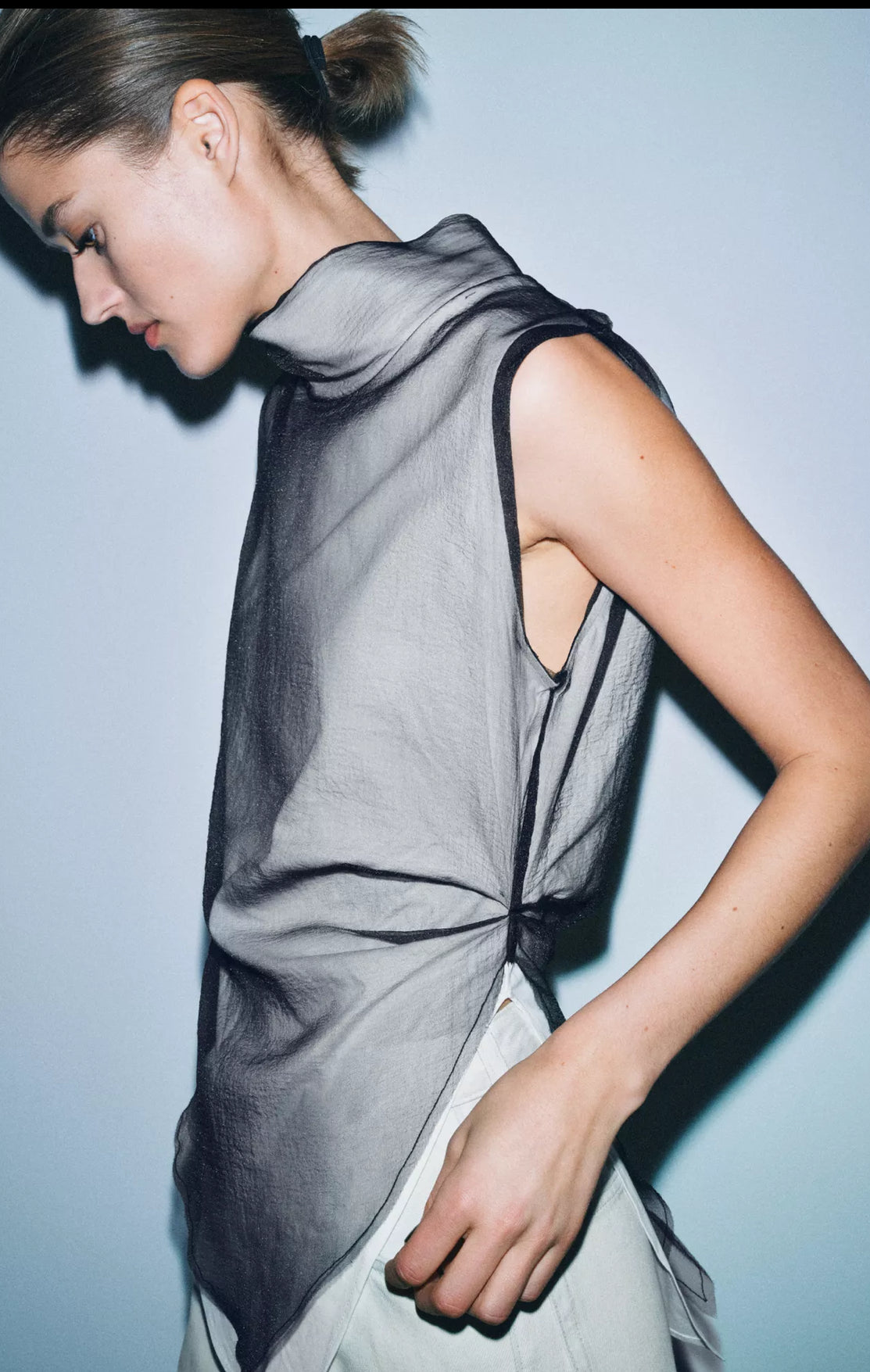 Asymmetric Sheer Organza Shell Top