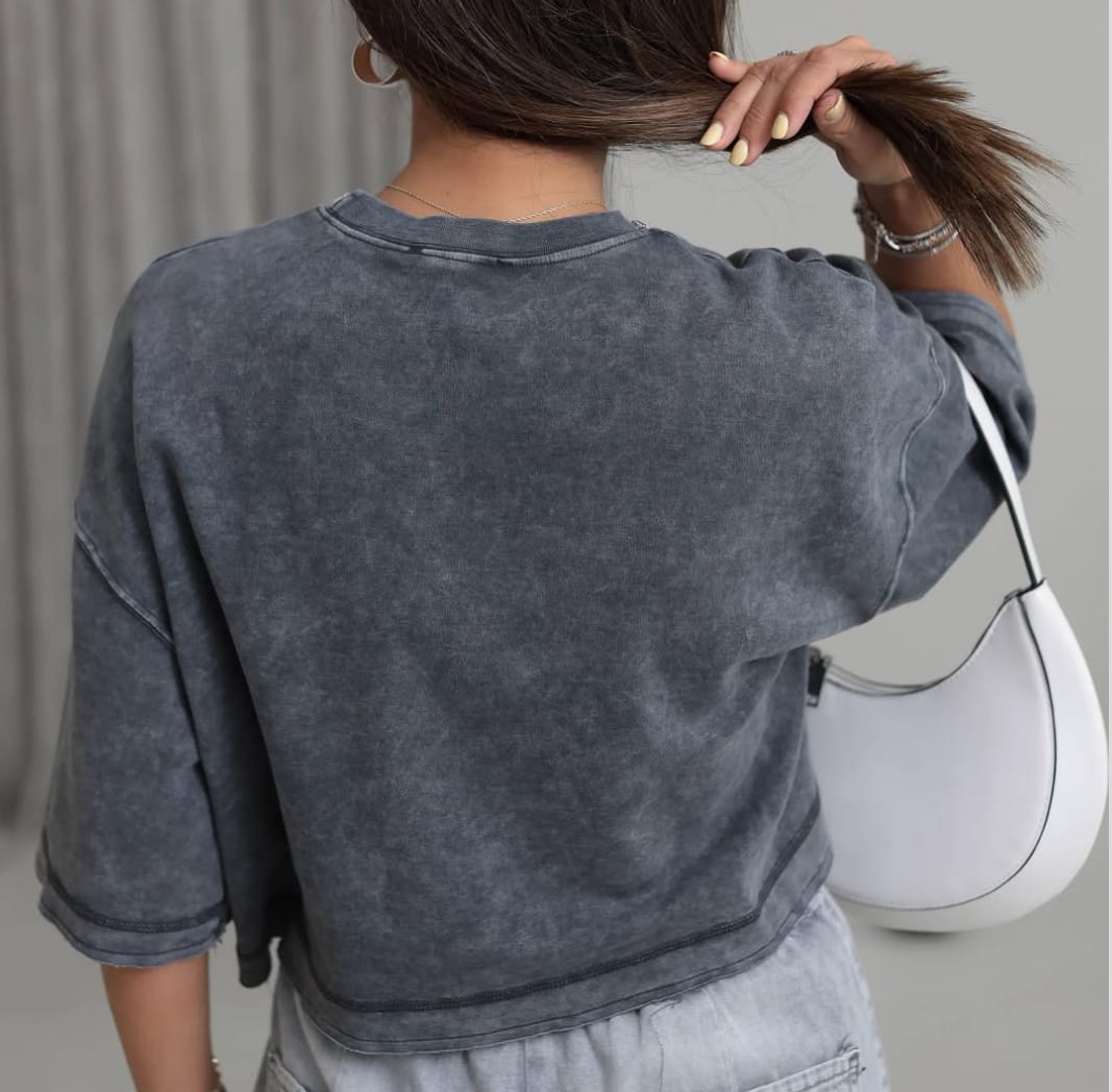Crop Top - Washed Grey 100% Cotton