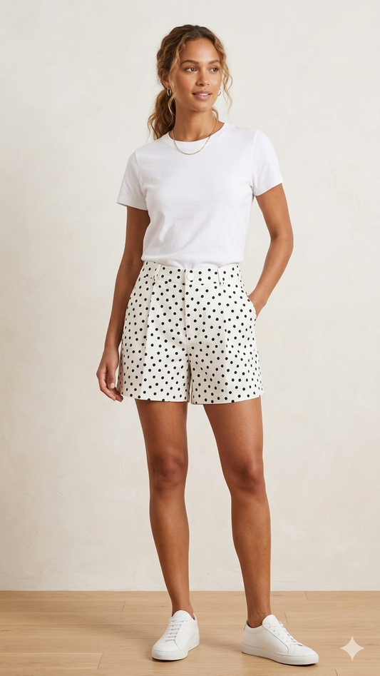 High-Waist Polka Dot Pleated Shorts