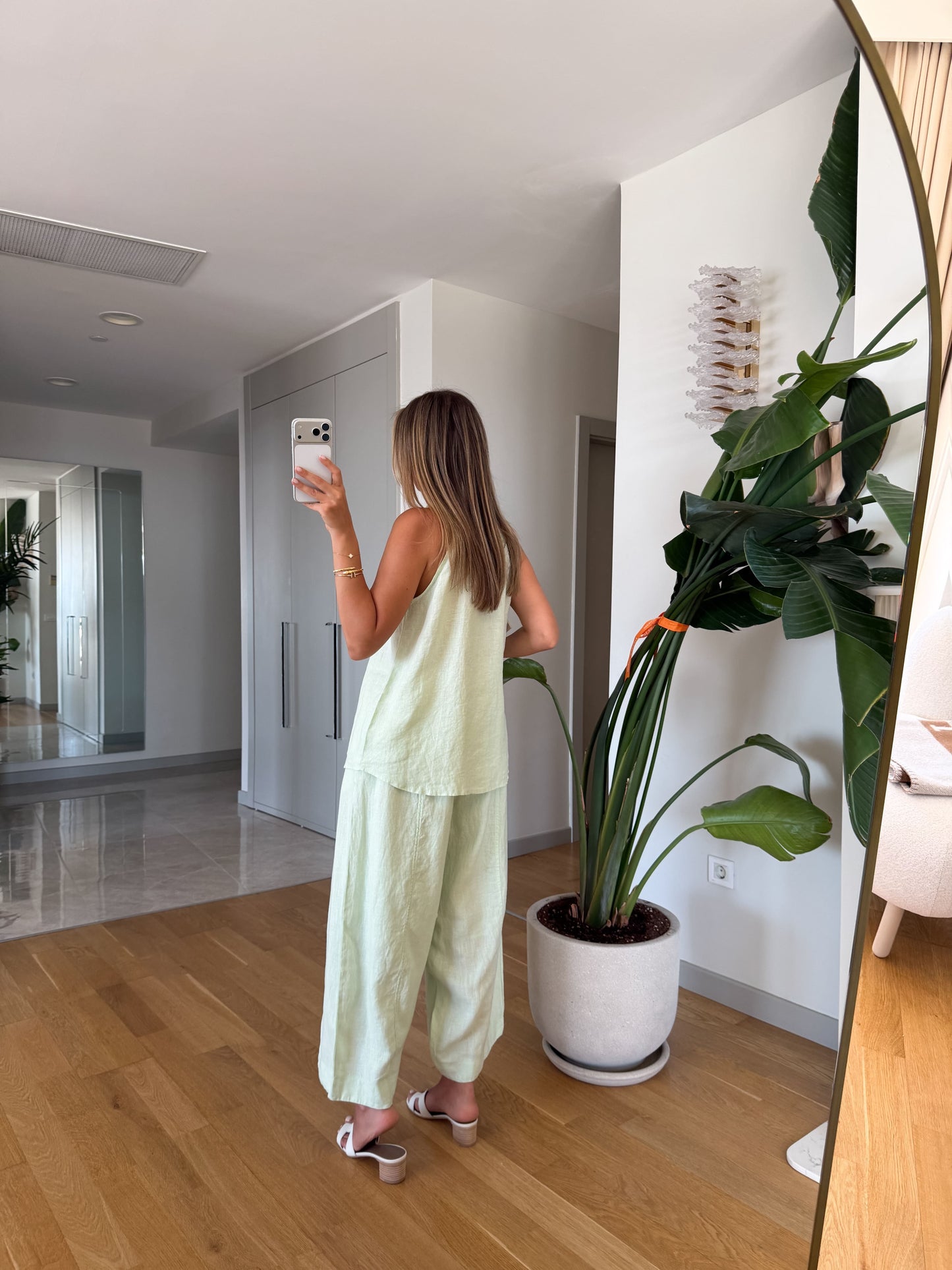 The Resort Halter & Wide-Leg Linen Set in Mint, Pastel Sage