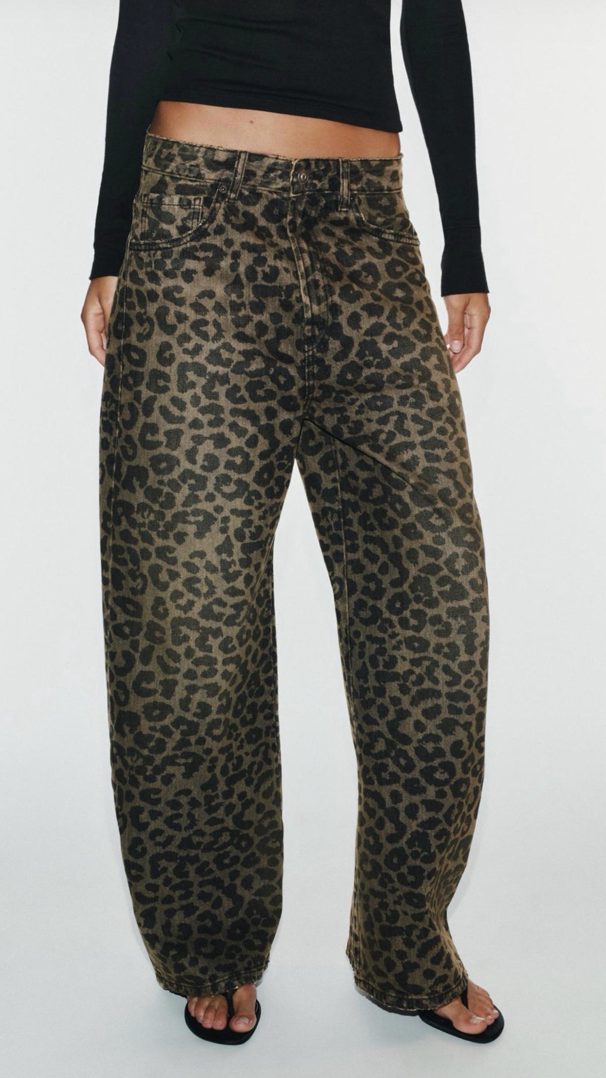 Leopard Print Barrel-Leg Jeans