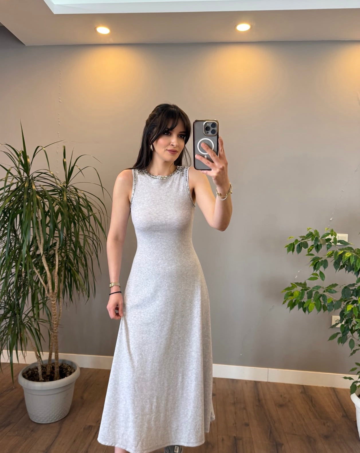 Stella Rhinestone & Stud Detailed A-Line Knit Dress