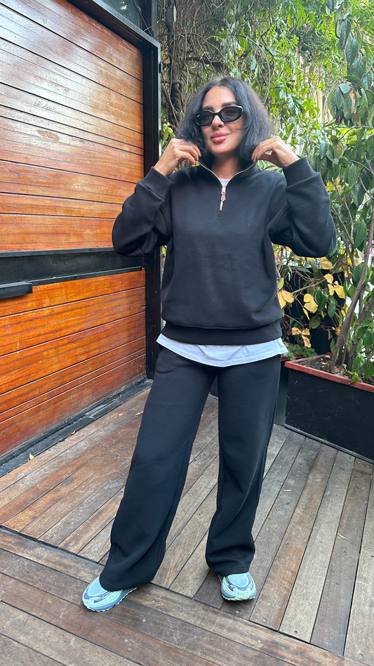 Sweatsuit Black Color - Elastic Waist