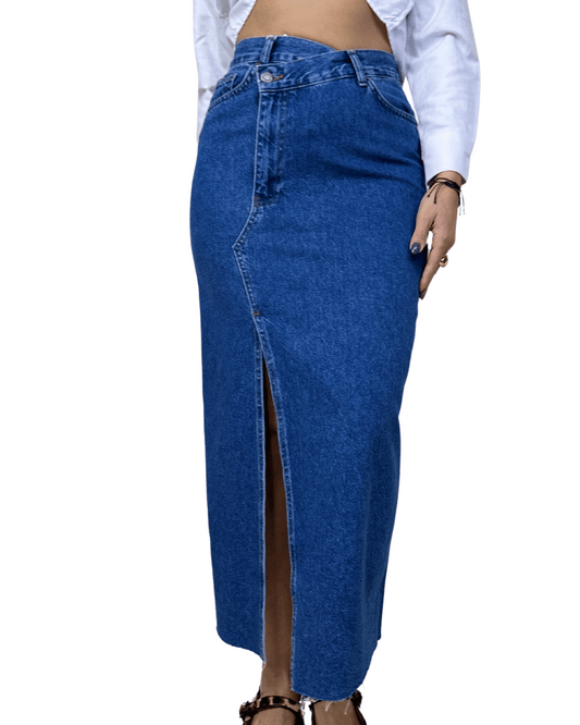 Front-Slit Denim Skirt