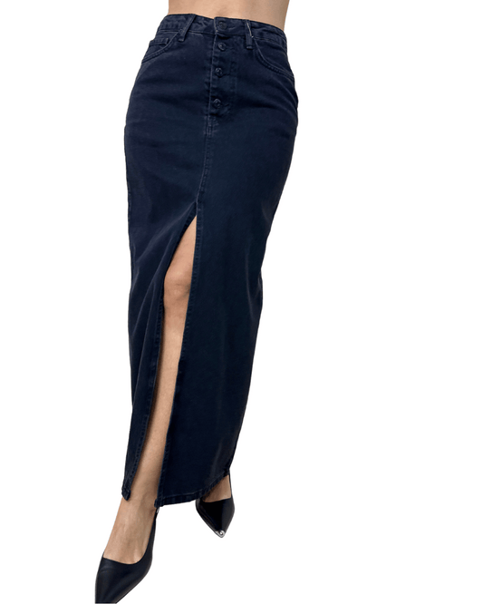 Black Front-Slit Denim Skirt