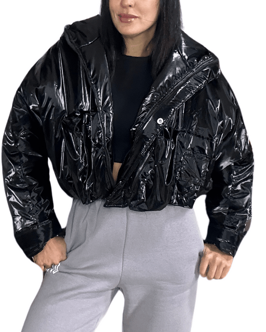 Balloon Crop Jacket – Black Gloss