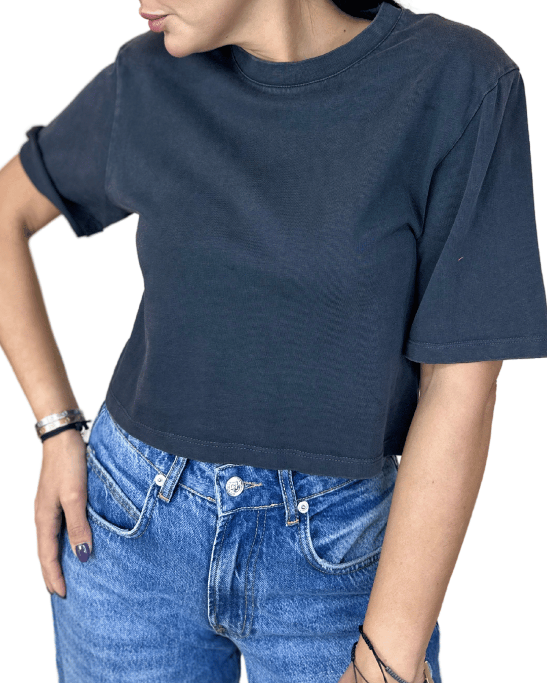 Washed Grey Crop Tee