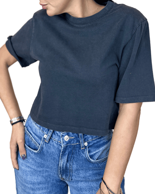Washed Grey Crop Tee