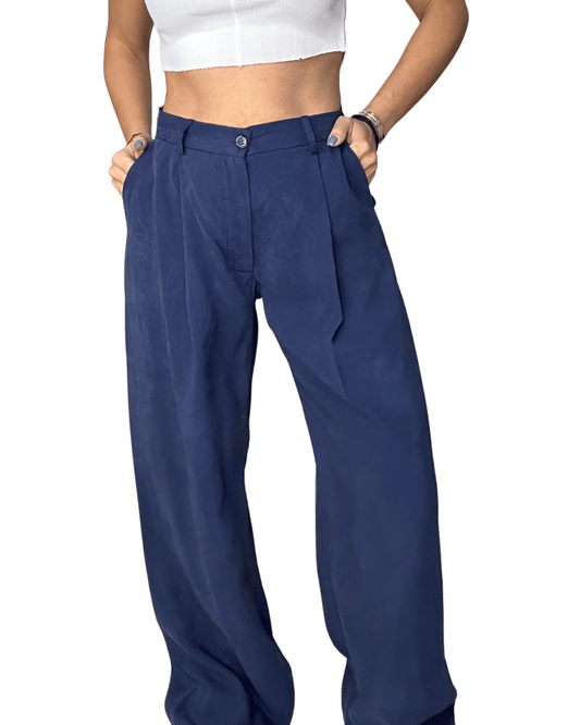 Navy Pleated Pants