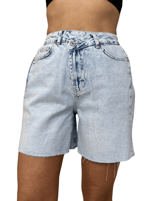Raw-Hem Denim Shorts – Light Wash