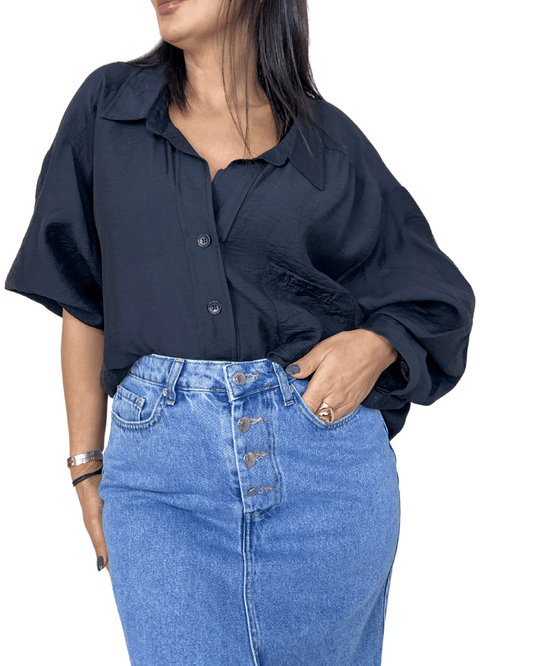 Oversized Textured Black Shirt