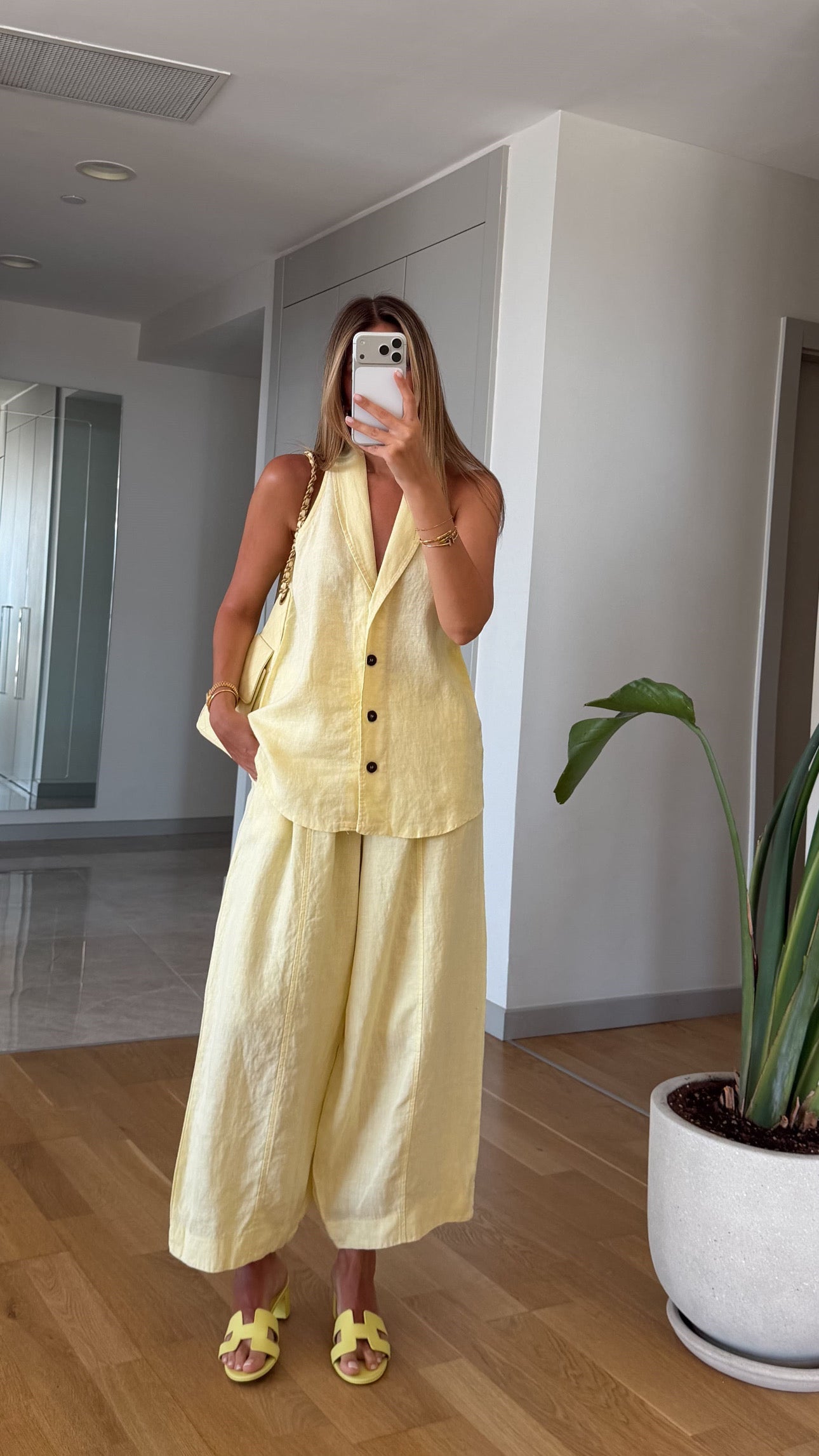 The Resort Halter & Wide-Leg Linen Set in Paste Butter Yellow