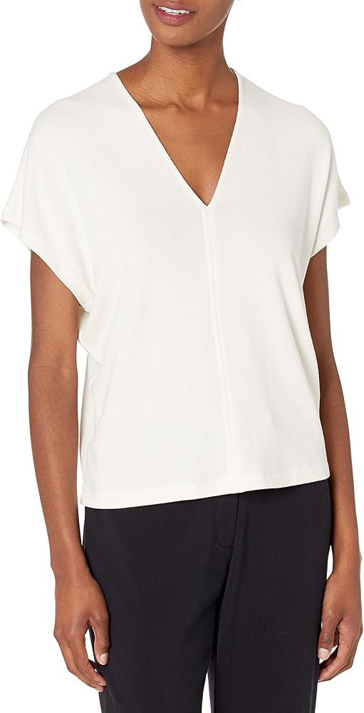 Deep V-Neck Flutter Sleeve Top -White-