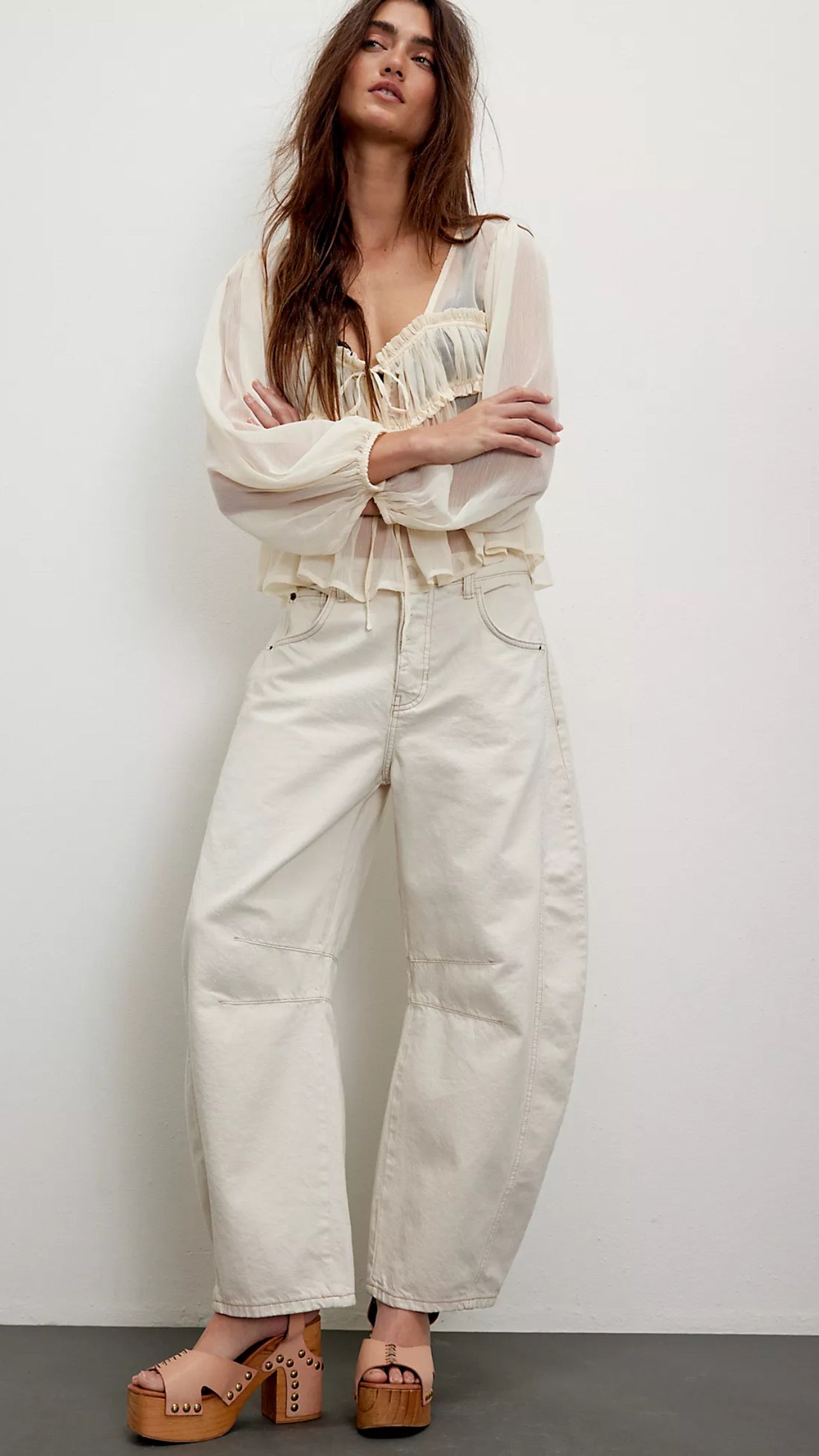 Denim Barrel Jeans - White Color