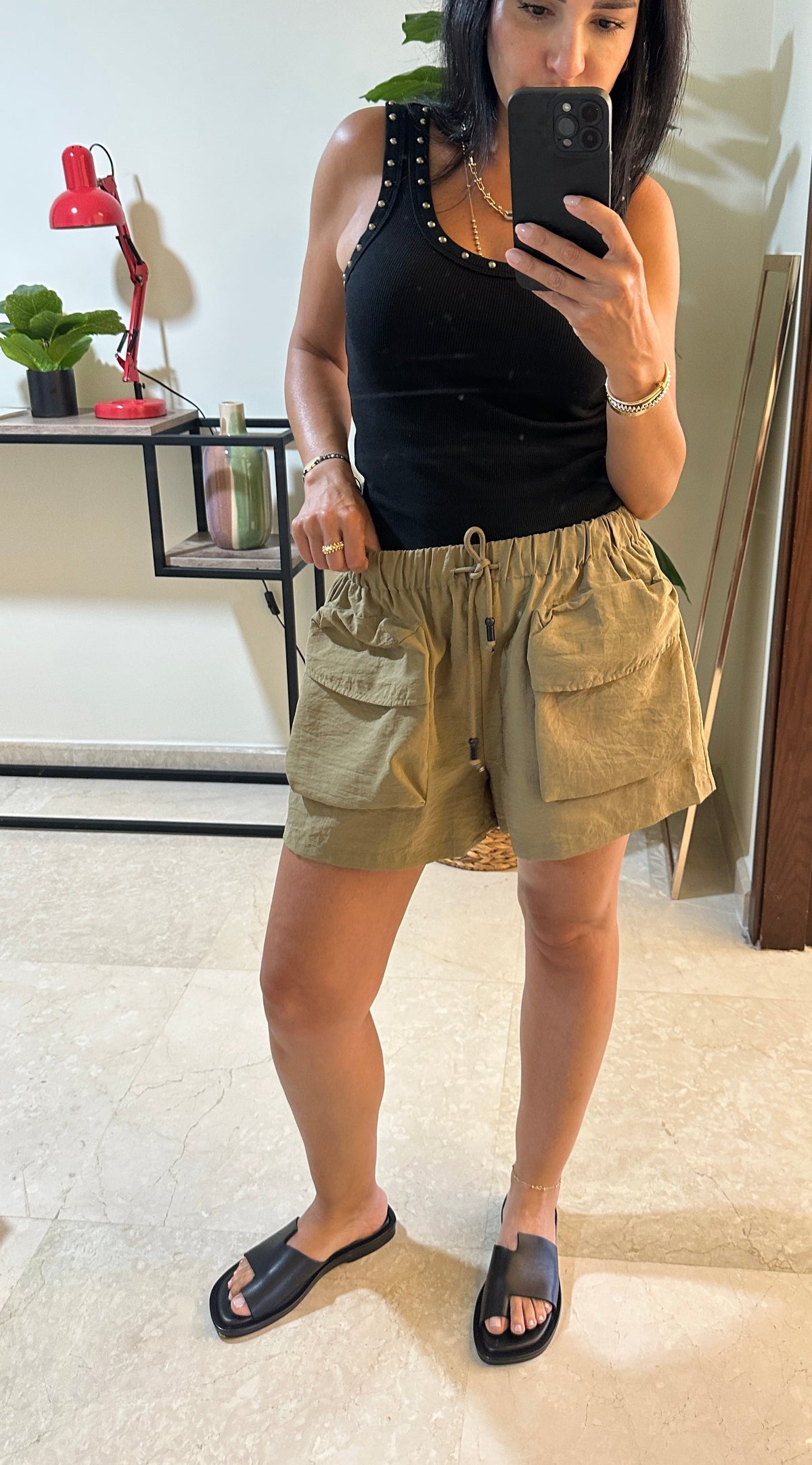 Olive Green Cargo Utility Shorts - OVERSIZED-