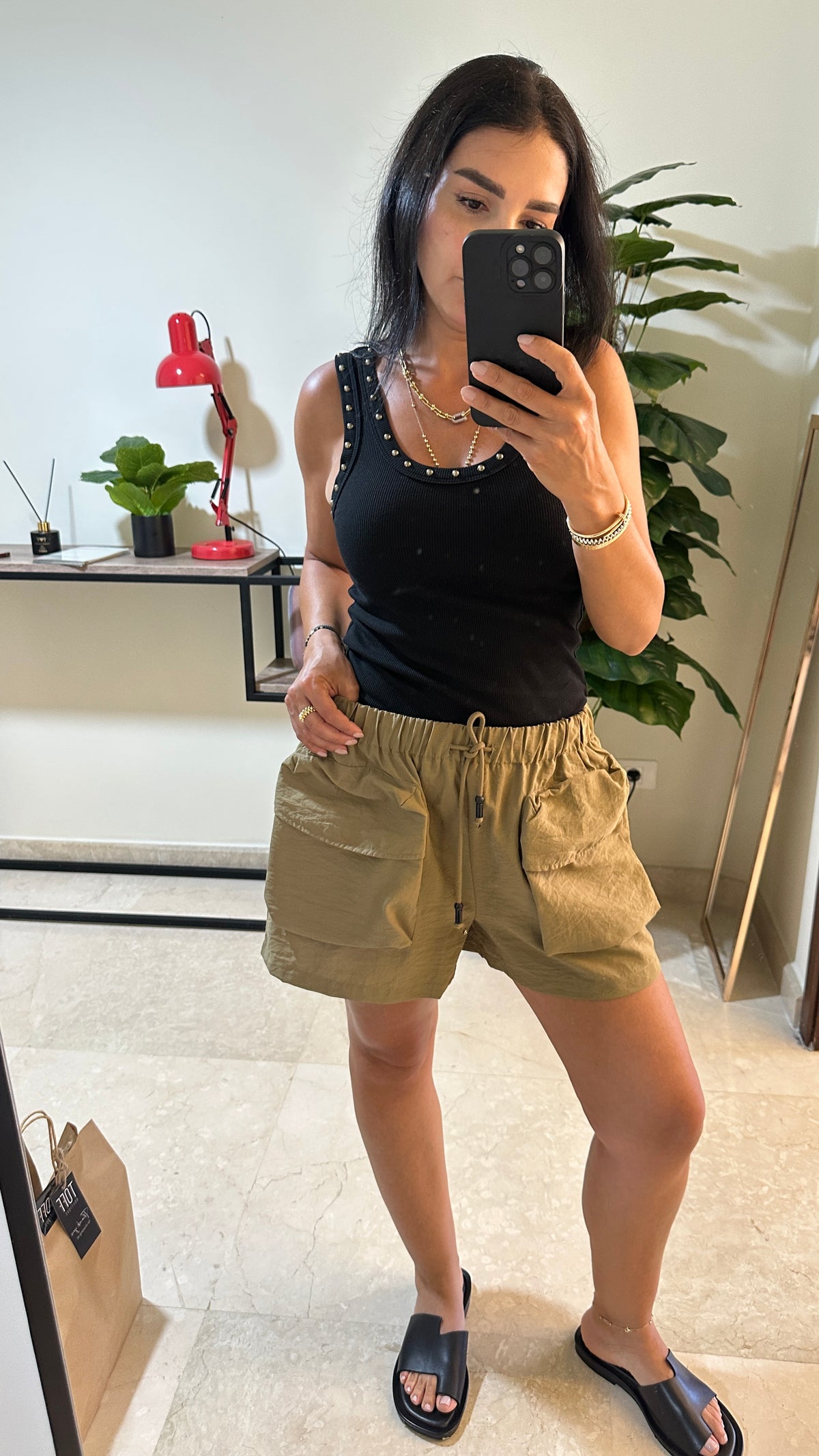 Olive Green Cargo Utility Shorts - OVERSIZED-