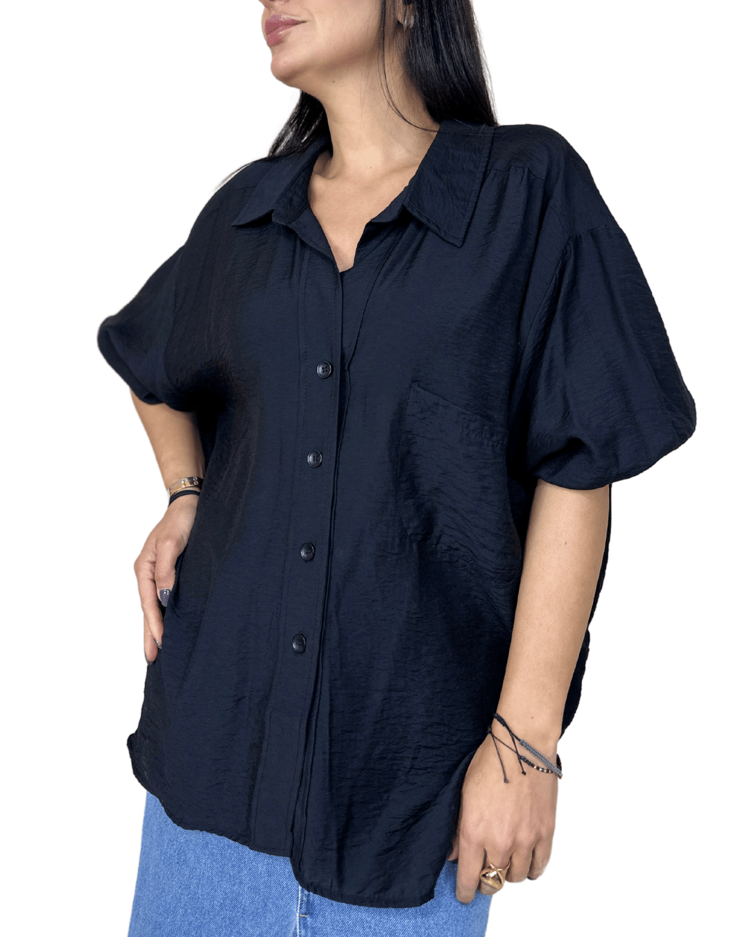 Oversized Textured Black Shirt