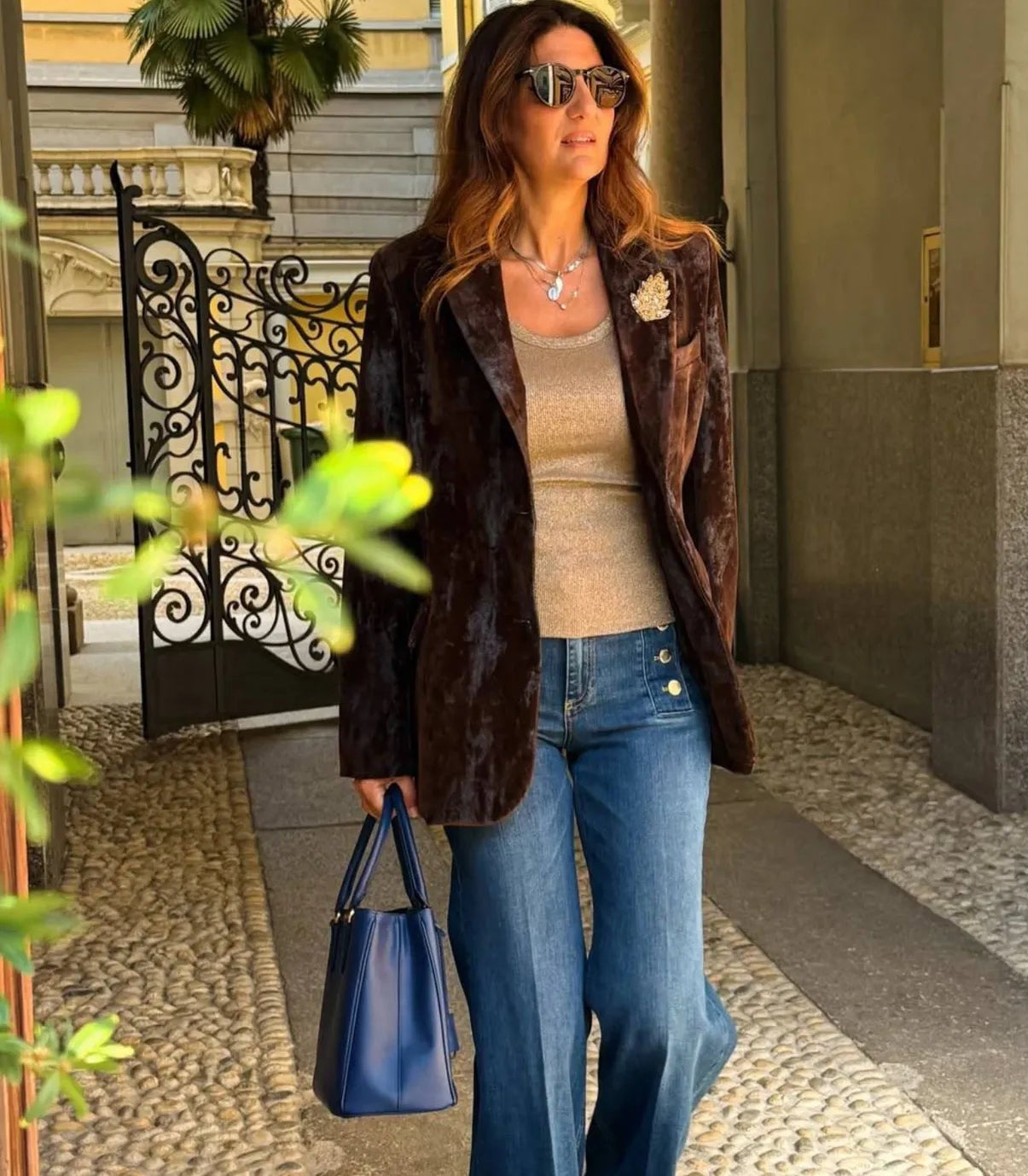 Velvet Blazer in Brown, Black color