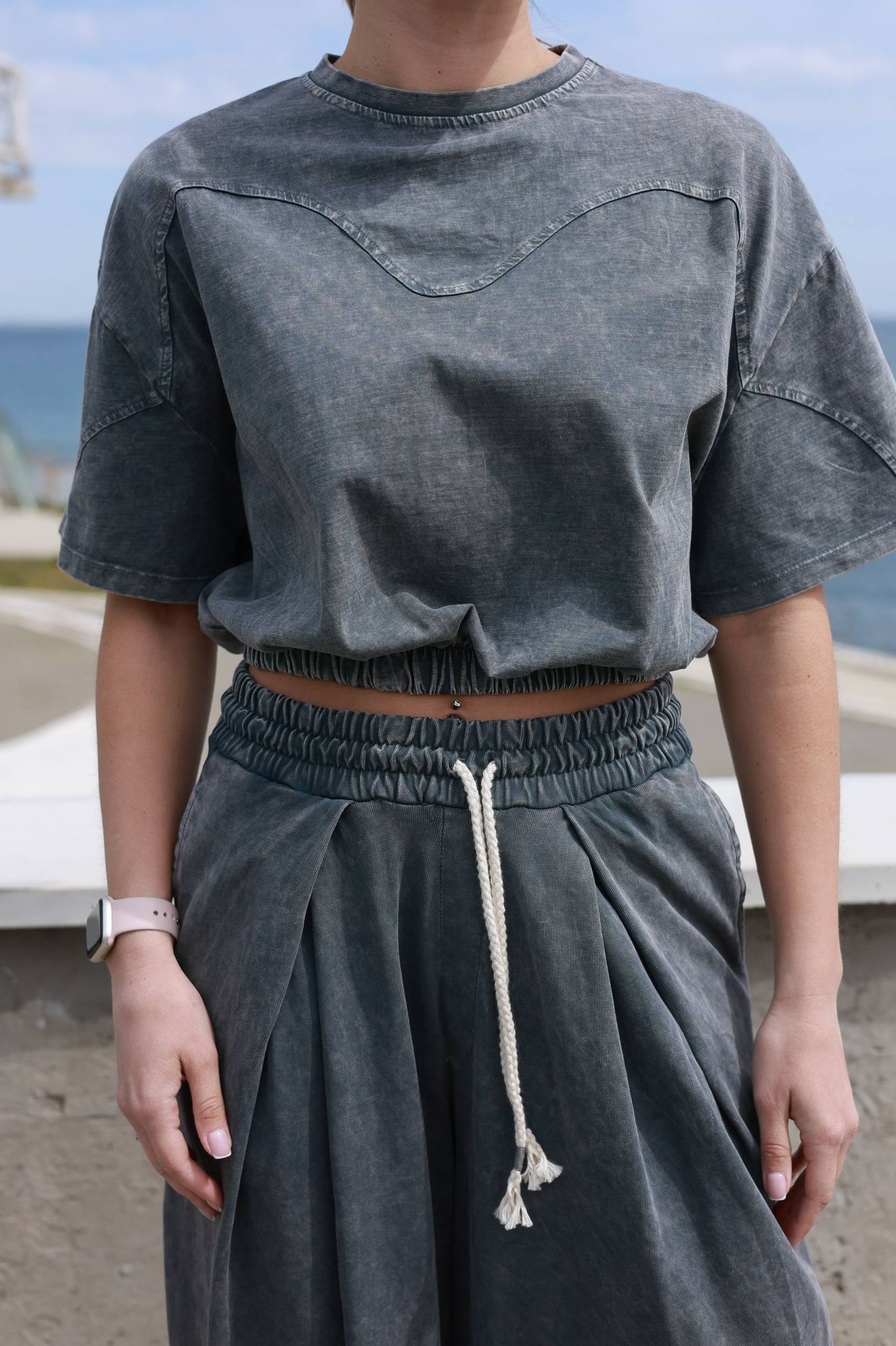 Premium 100% Cotton Co-ord Set - Washed Grey Color -