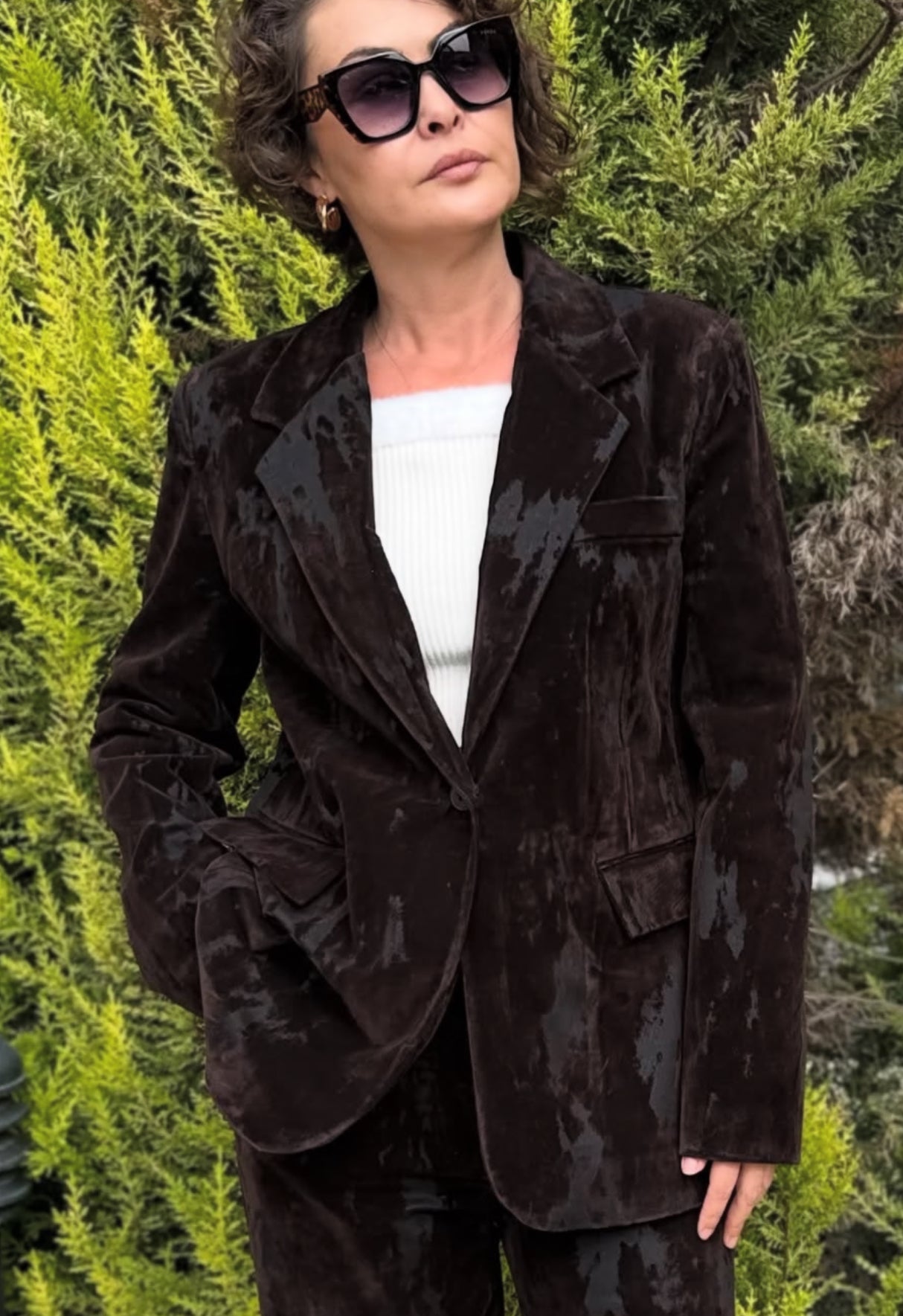 Velvet Blazer in Brown, Black color