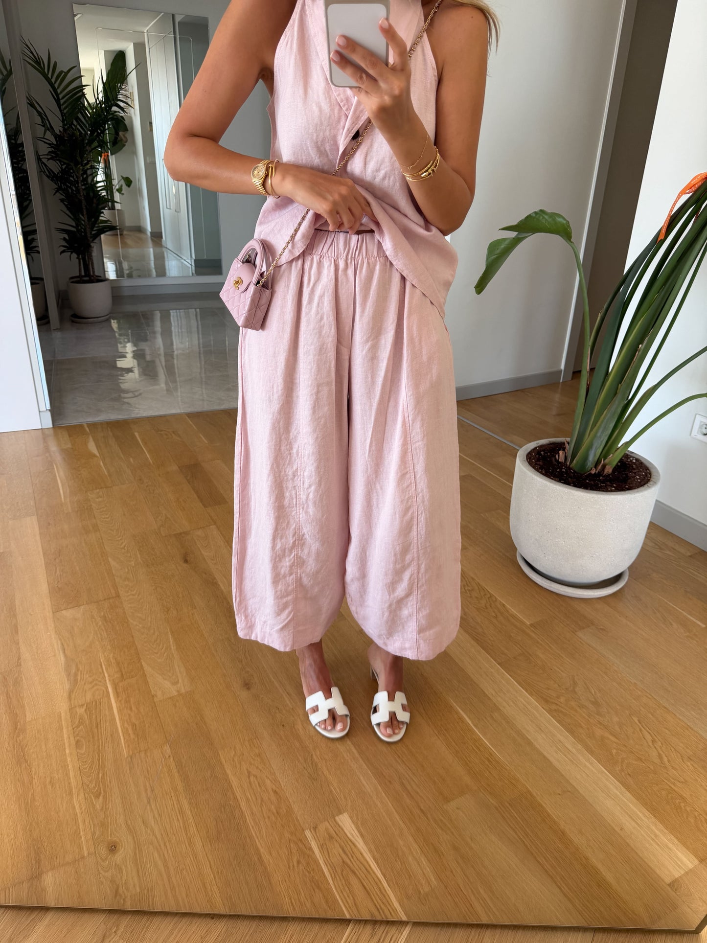 The Resort Halter & Wide-Leg Linen Set in Powder Pink
