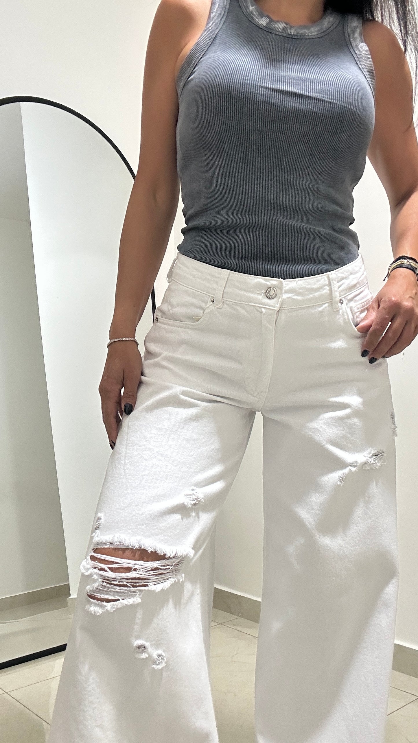 Ripped Palazzo White Denim Jeans