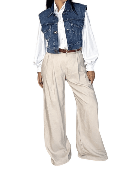 Pleated Wide-Leg Pants – Soft Beige