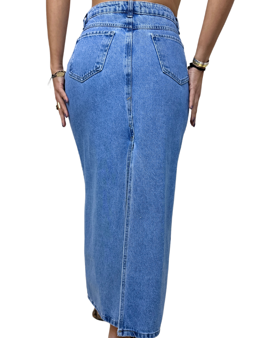 Button-Front Denim Skirt – Blue