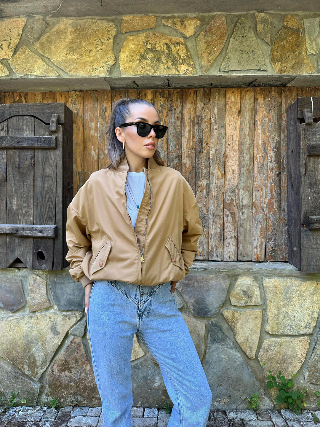Oversize Bomber Jacket -Camel Color - Oversized