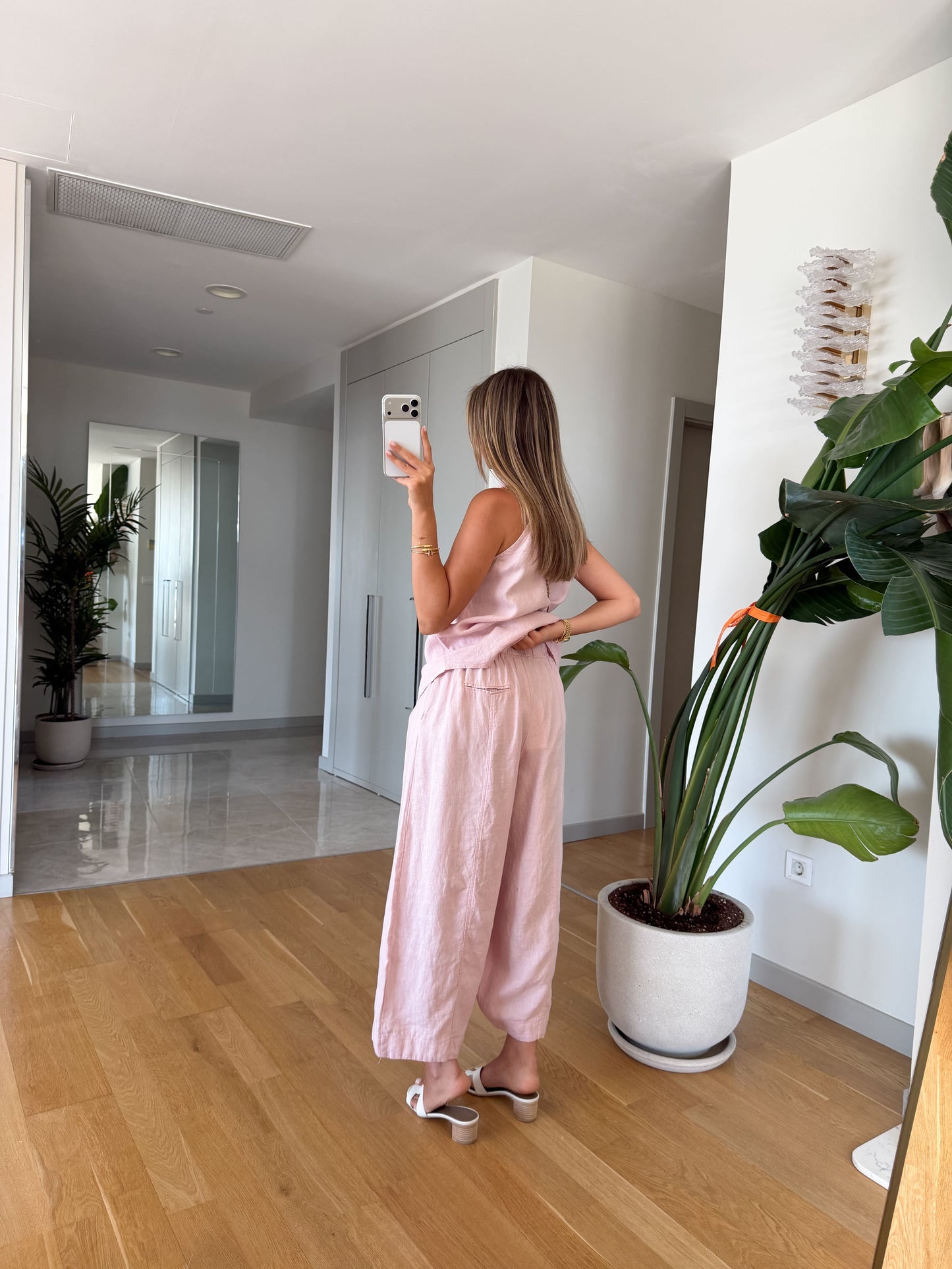 The Resort Halter & Wide-Leg Linen Set in Powder Pink
