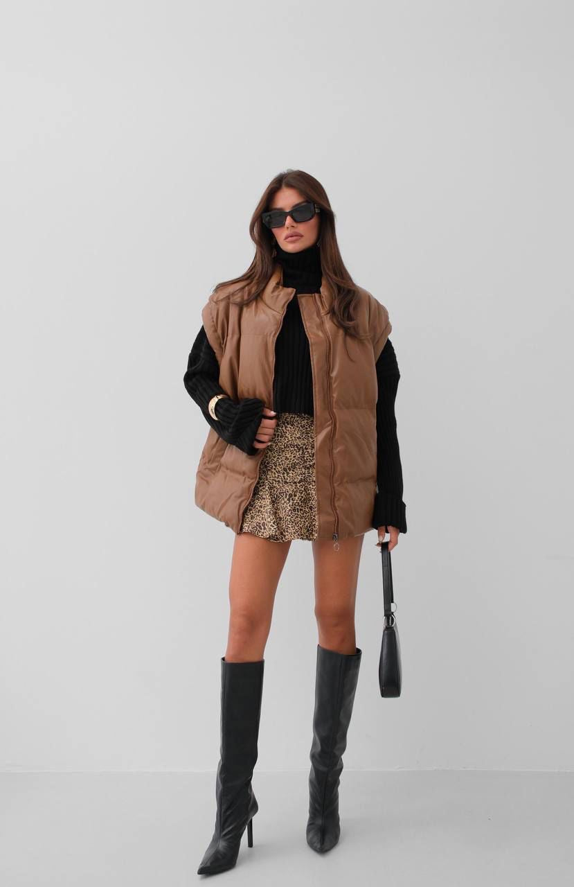 Faux Leather Vest -Camel Color - Oversized