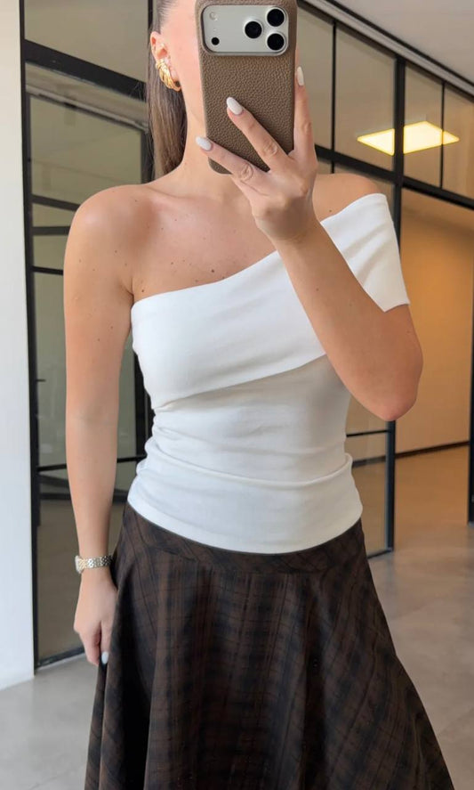 Talia Asymmetric Off-The-Shoulder Top White
