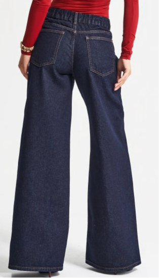 Palazzo Denim Jeans -Dark Blue - Elastic Waist