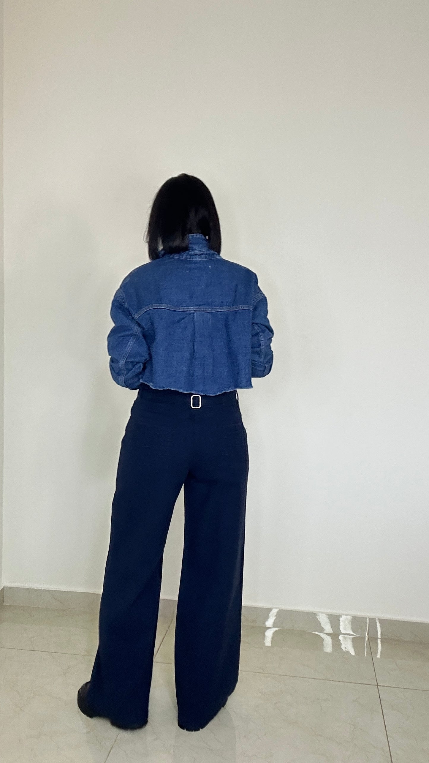 Denim Jeans Straight Cut - NAVY BLUE Color - Mid waist