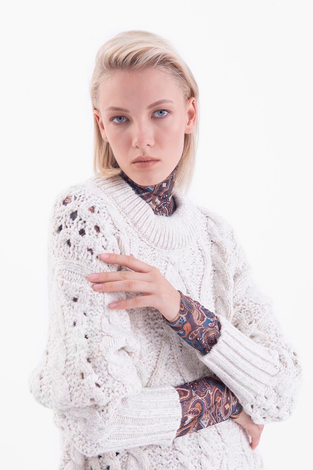 Oversized wool and OFF- WHITE cotton cable sweater