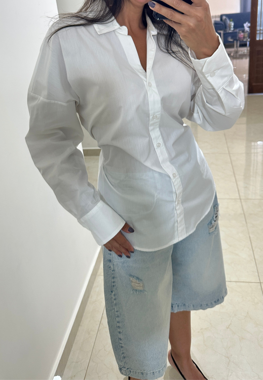 White Shirt- Adjustable Belt - Oversized