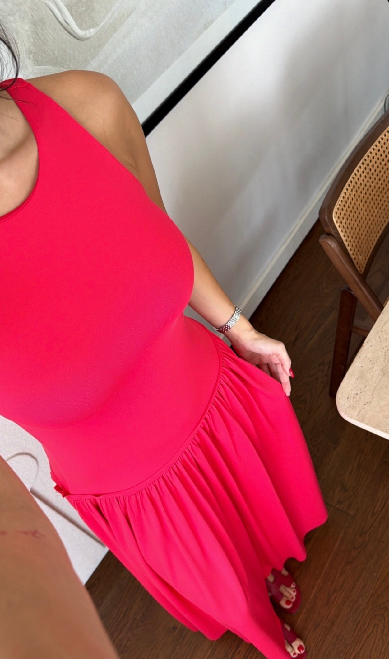 Sienna Gathered Maxi Dress -Coral Red-