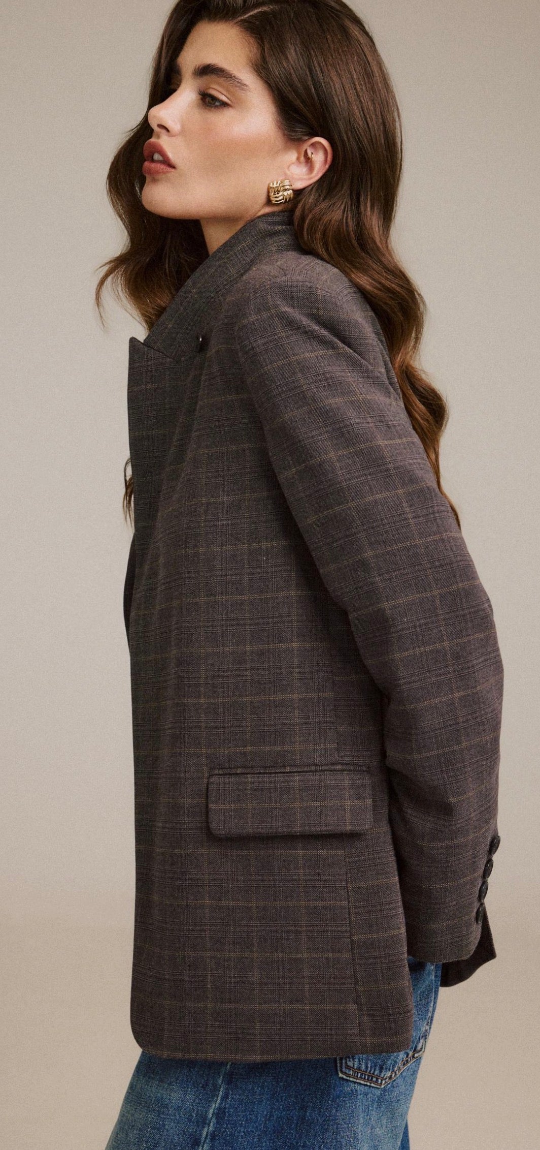 Tailored Asymmetric Stand-Collar Blazer