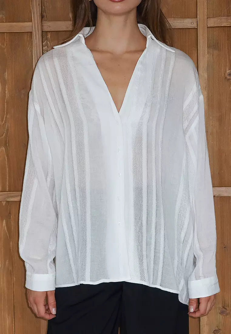 The Cloud-Stripe Blouse - white color - fit S to XL