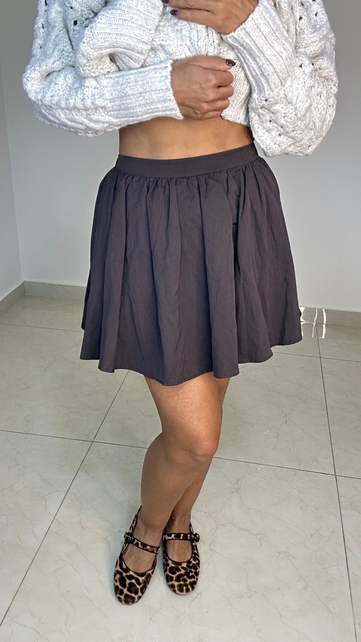 Elastic Waist - Brown - Ruffle Midi Skirt