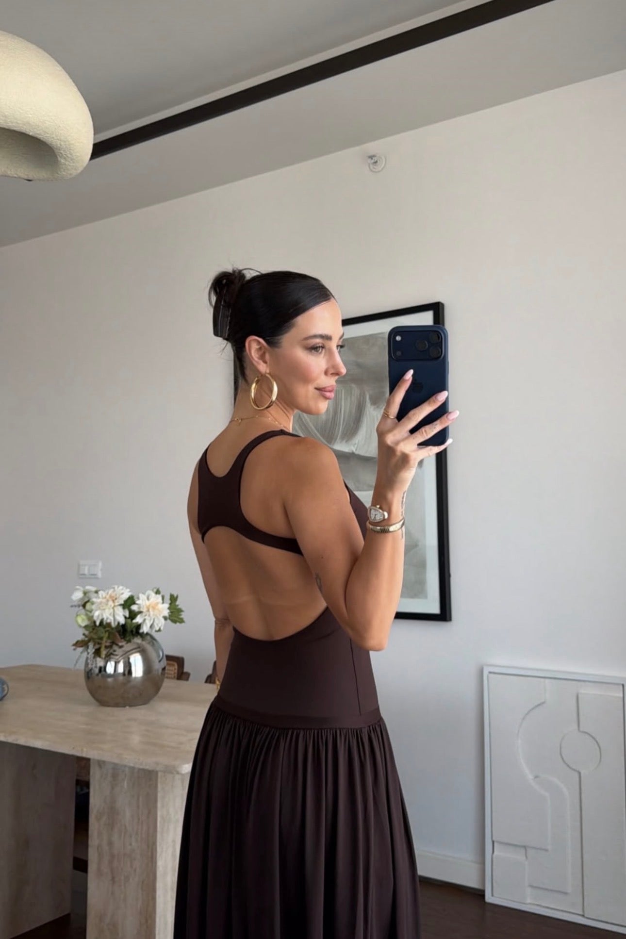 Sienna Gathered Maxi Dress - Deep Chocolate Brown-