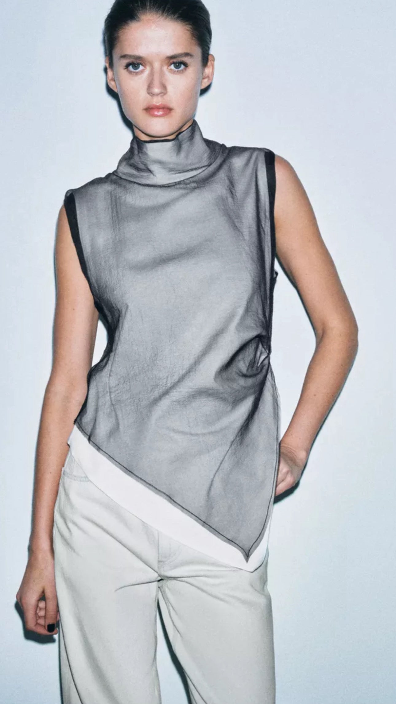 Asymmetric Sheer Organza Shell Top