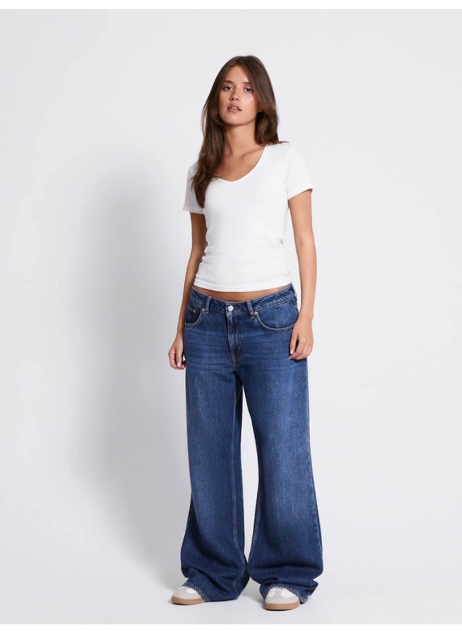Mid-Rise Wide-Leg Denim Jeans Washed Blue