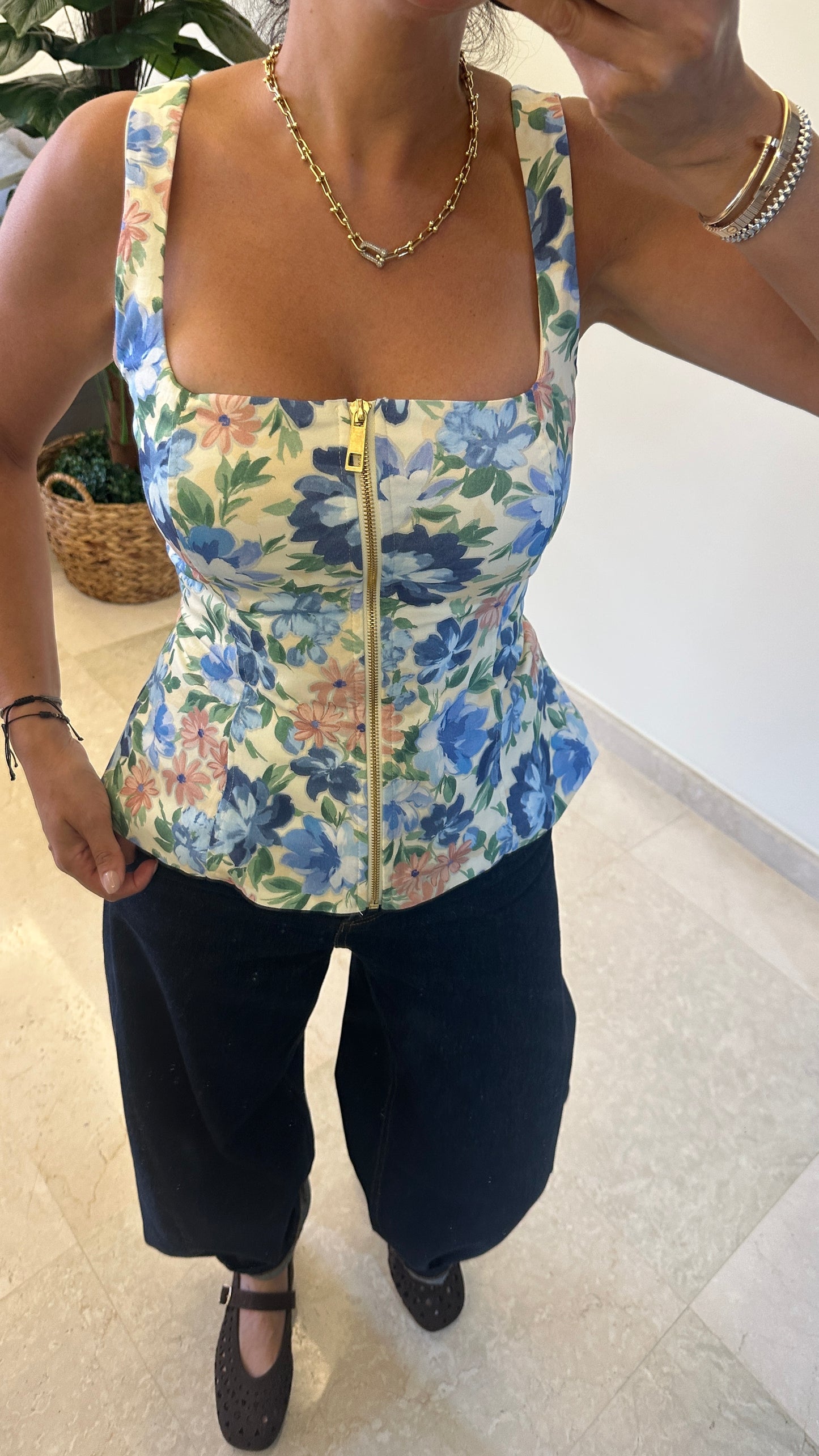 Camilla Floral Zippered Peplum Top