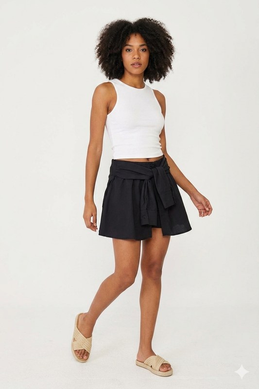 The Studded Ribbed Glam Skort -Black Color-