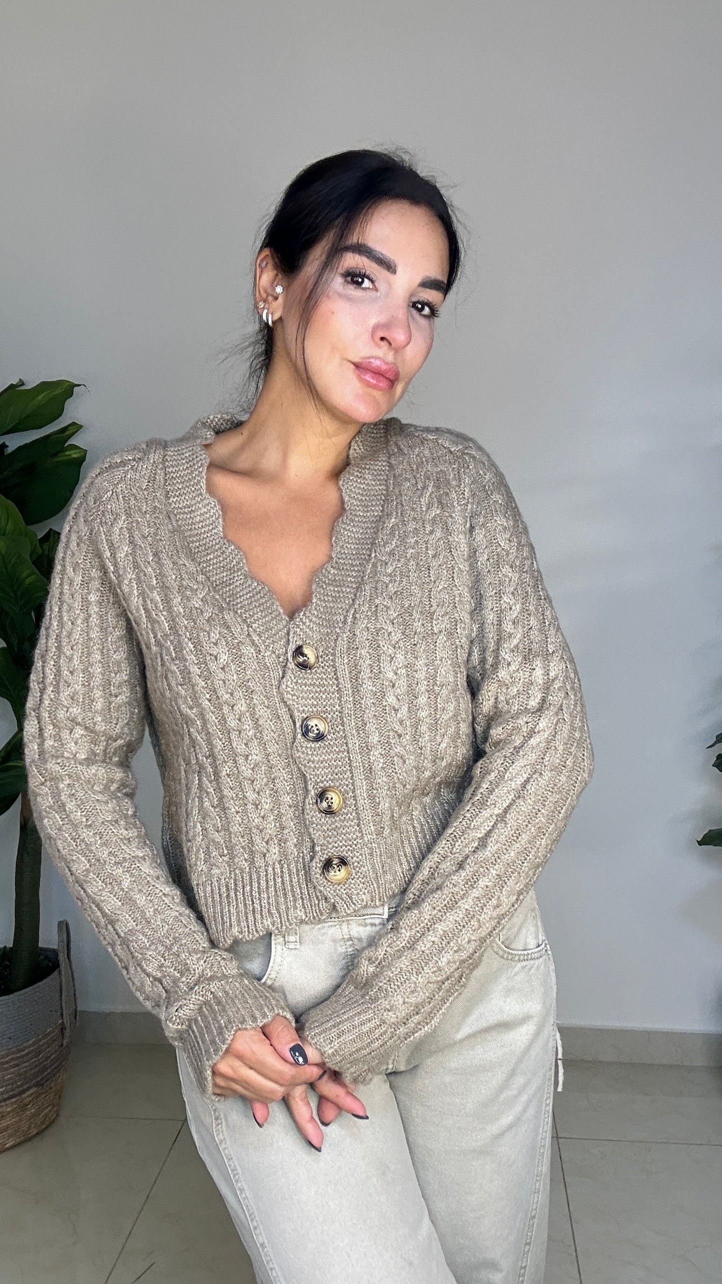 Wool Cardigan - one size - Brown color